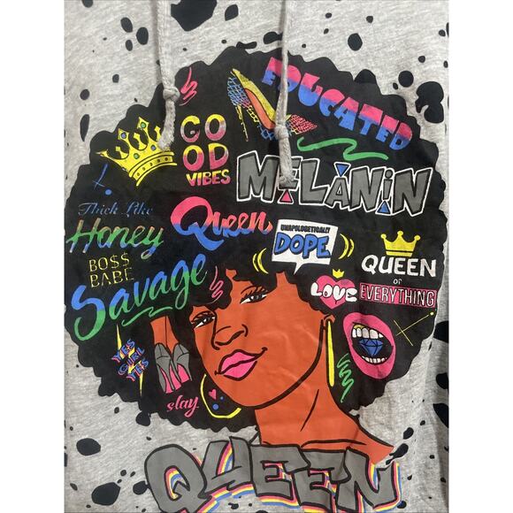 On Fire Hoodie Black Queen Teen Size LG SLAY QUEEN DOPE Melanin Vibes - Picture 5 of 9